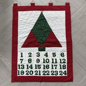 Handmade Quilted Christmas Tree Advent Calendar Hanging Fabric, Pockets 28x36